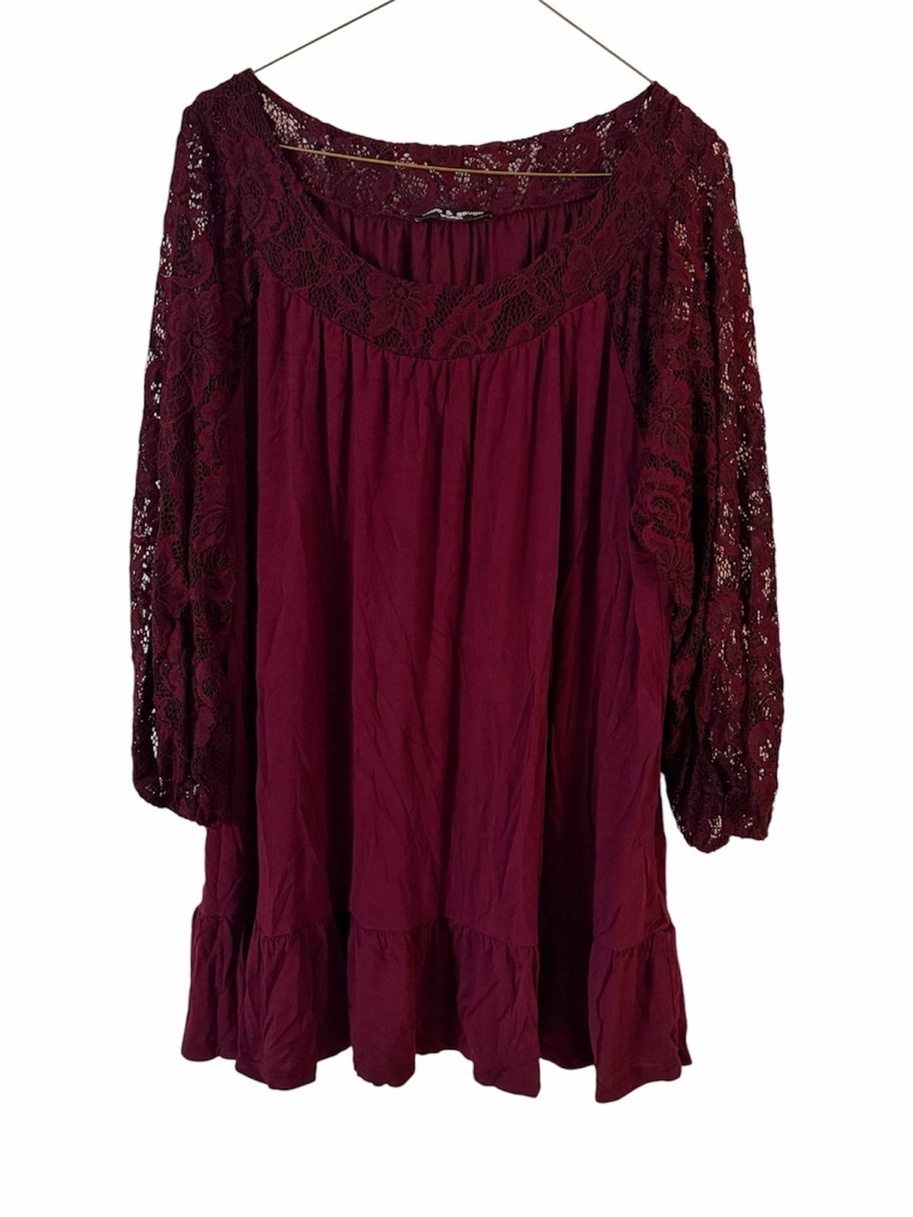 Women’s Lace-Sleeve Tunic Top - Burgundy